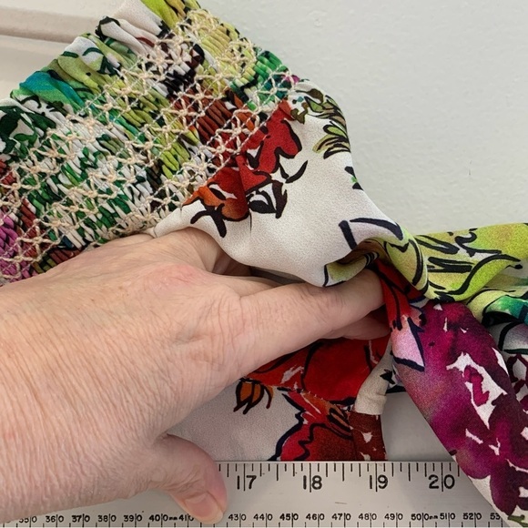 Karen Kane flowy multi color floral print smocked off‎ shoulder top. Size M - Picture 5 of 8